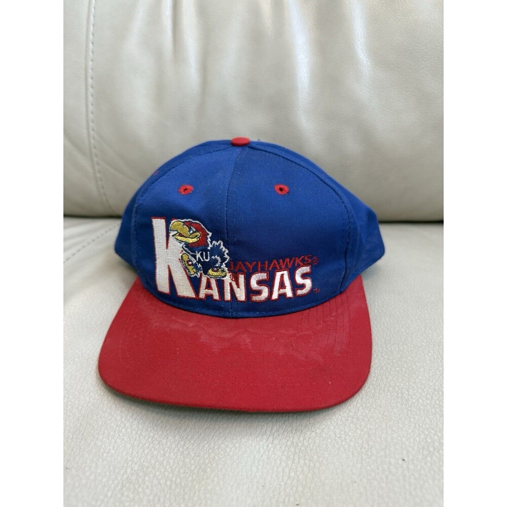 VTG Logo 7 Kansas KU Jayhawks SnapBack Hat Blue Red Embroidered HTF